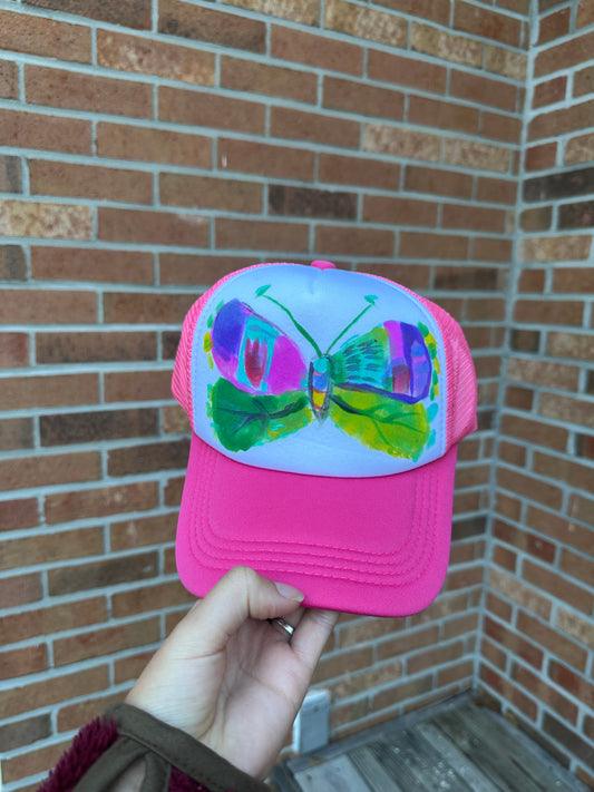 Pink Butterfly Handpainted Hat